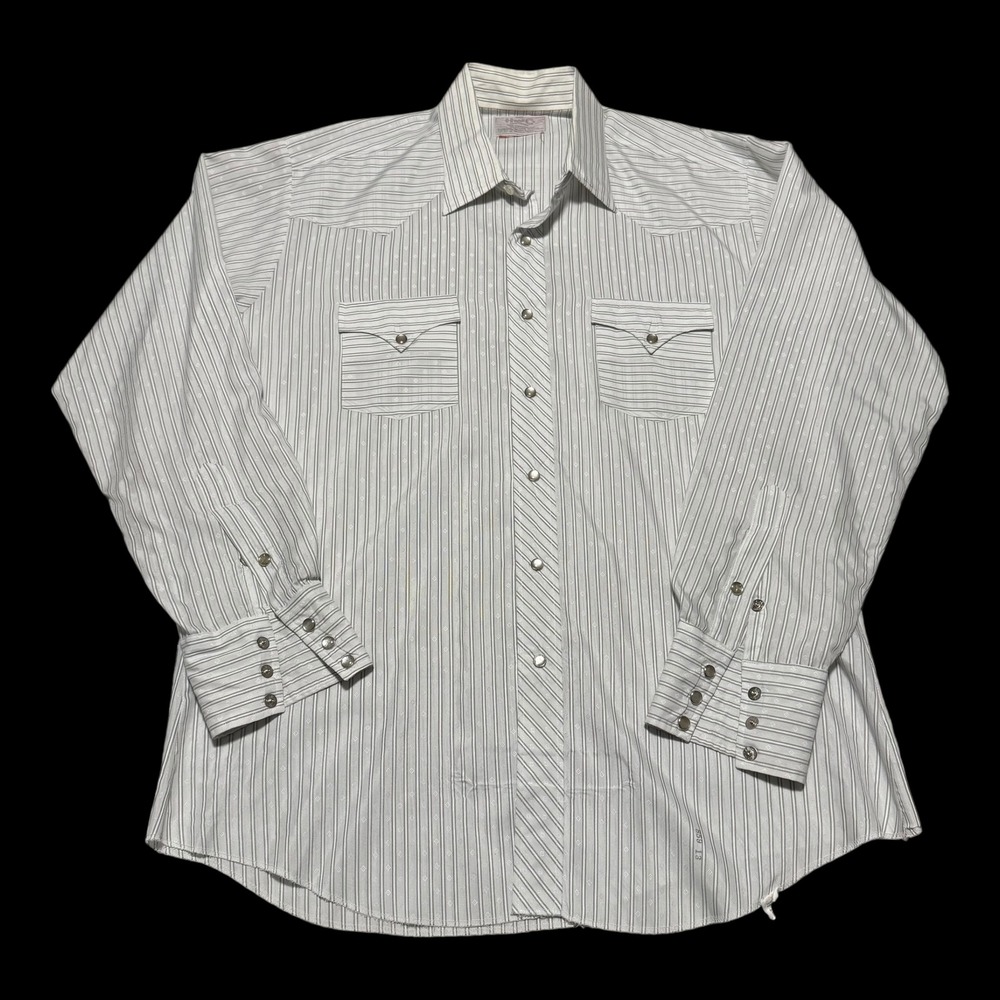 Vintage H Bar C Ranchwear Striped Pearl Snap Long Sleeve‎ Shirt Men's XL FLAW
